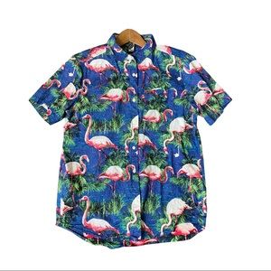 Flamingo print vintage button up shirt